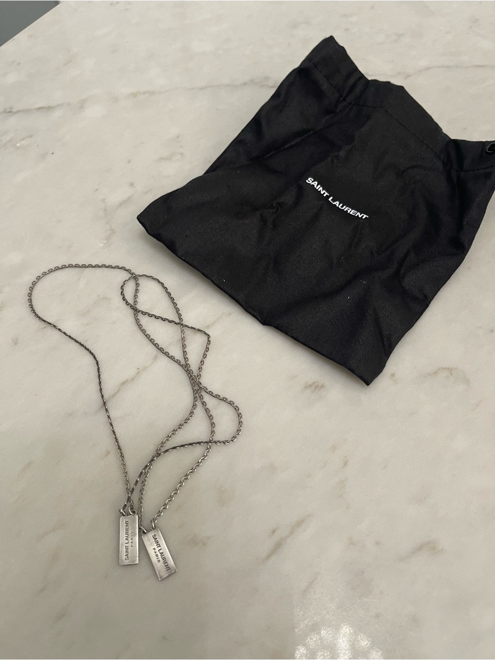 Yves Saint Laurent double chain necklace with matching YSL tags